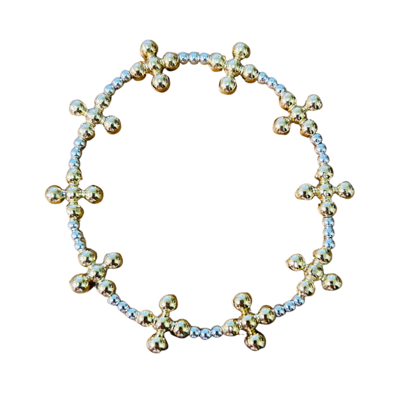 Signature Cross Sincerity Pattern Sterling 2.5mm Bead Bracelet- Classic Beaded Signature Cross Gold- 4mm Bead Gold