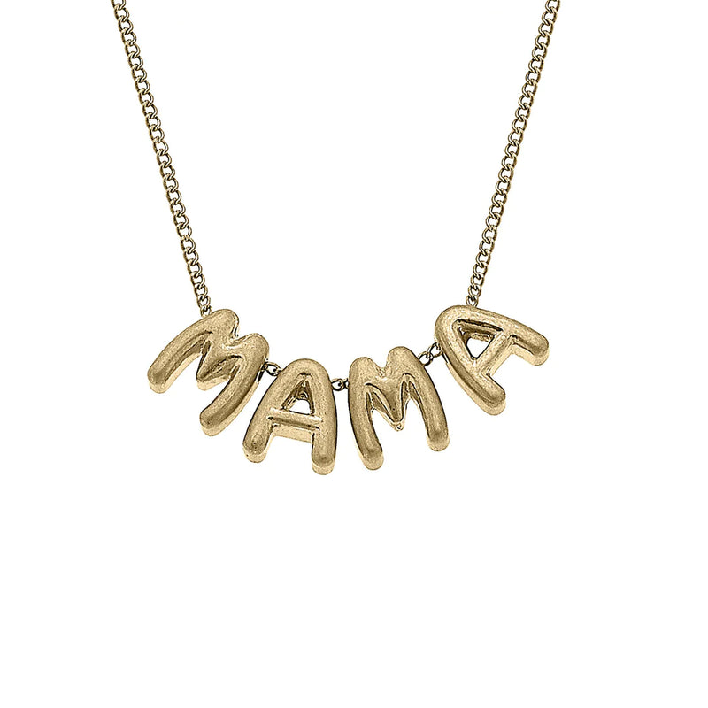 Mama Bubble Letter Necklace- Worn Gold