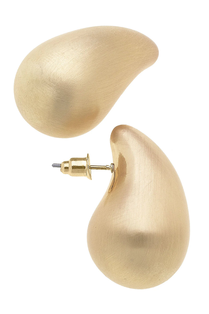 Icon Puffed Teardrop stud Earrings- Satin Gold