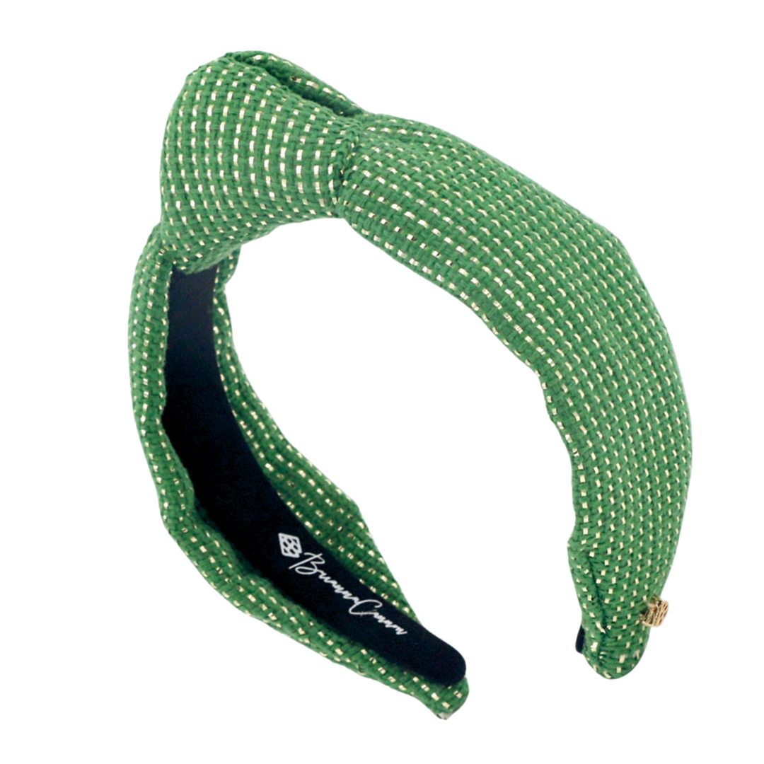 Lele Sadoughi Green and White Tweed Knotted Headband Lele Sadoughi Imitation Pearl Knotted Headband In Khaki  main image 3