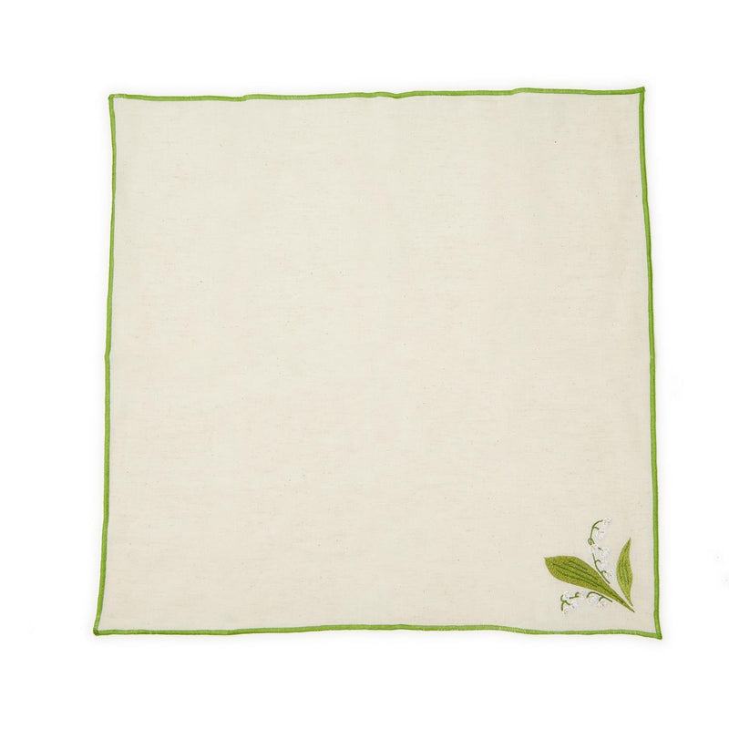 Lily of the Valley Embroidered Napkins with Merrow-Stitched Trim- Set of 4