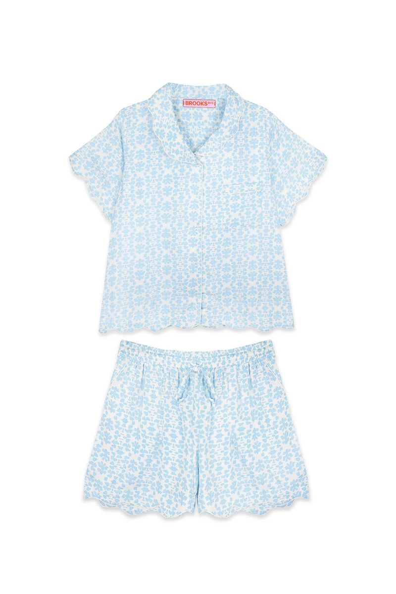 Scalloped Pajama Set- Blue Chintz