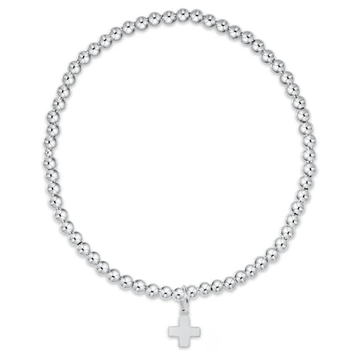 Extends- Classic Sterling 3mm Bead Bracelet- Signature Cross Sterling Charm