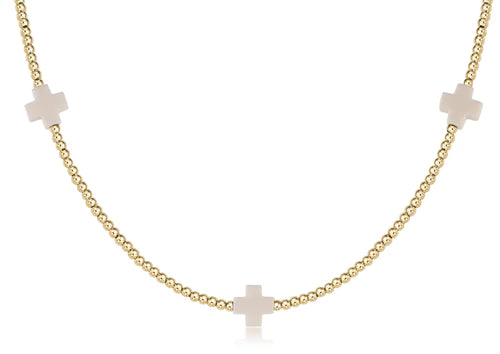15" Chocker Signature Cross Gold Pattern 2mm Bead- Off White