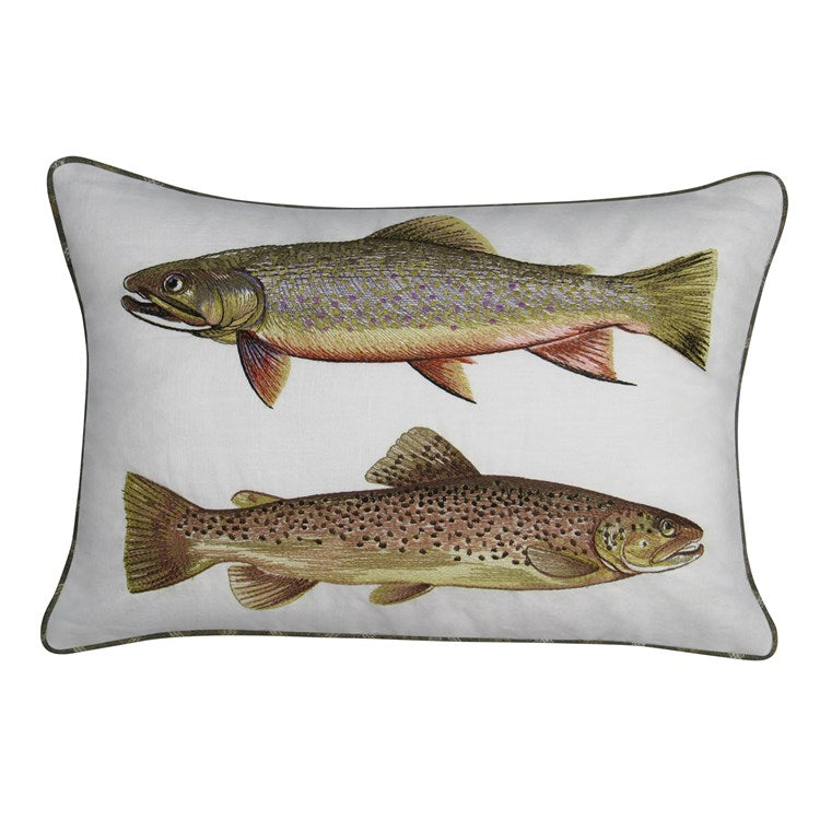Double Trout Embroidered Pillow