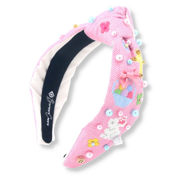 Pink Easter Cross-Stitch Headband with Pearls