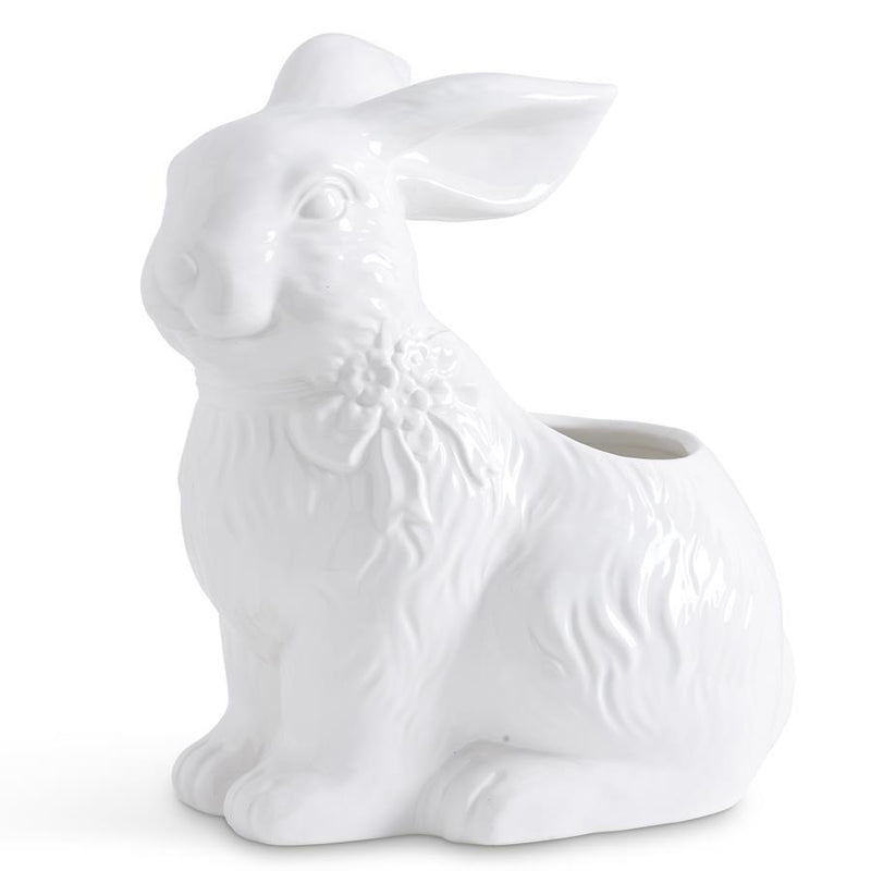White Ceramic Bunny w/Bow Planter