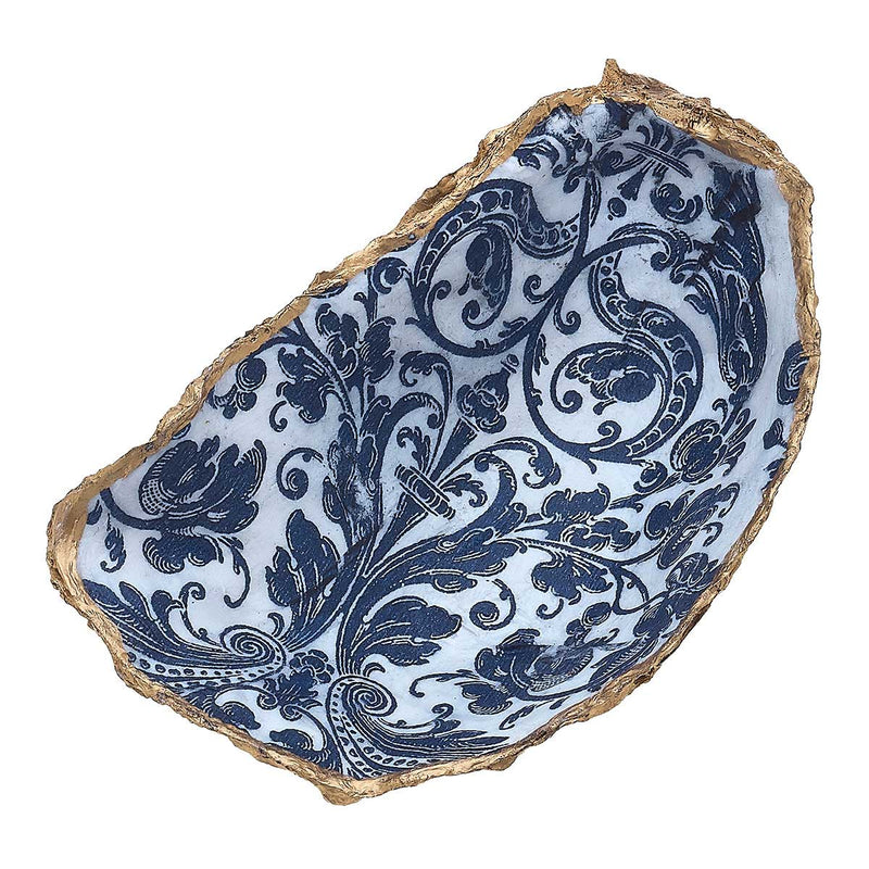 Emmeline Decoupage Oyster Ring Dish- Blue/White