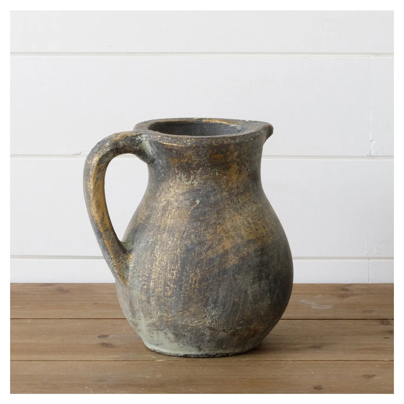 Terracotta Pitcher Distressed Black with Gold