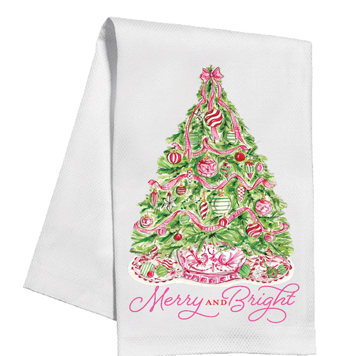 Christmas Tree with Pink Ribbon & Bow Kitchen Towel