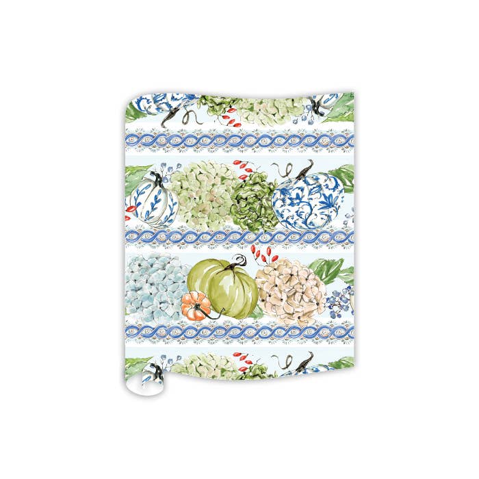 Handpainted Hydrangeas with Pumpkins Table Runner