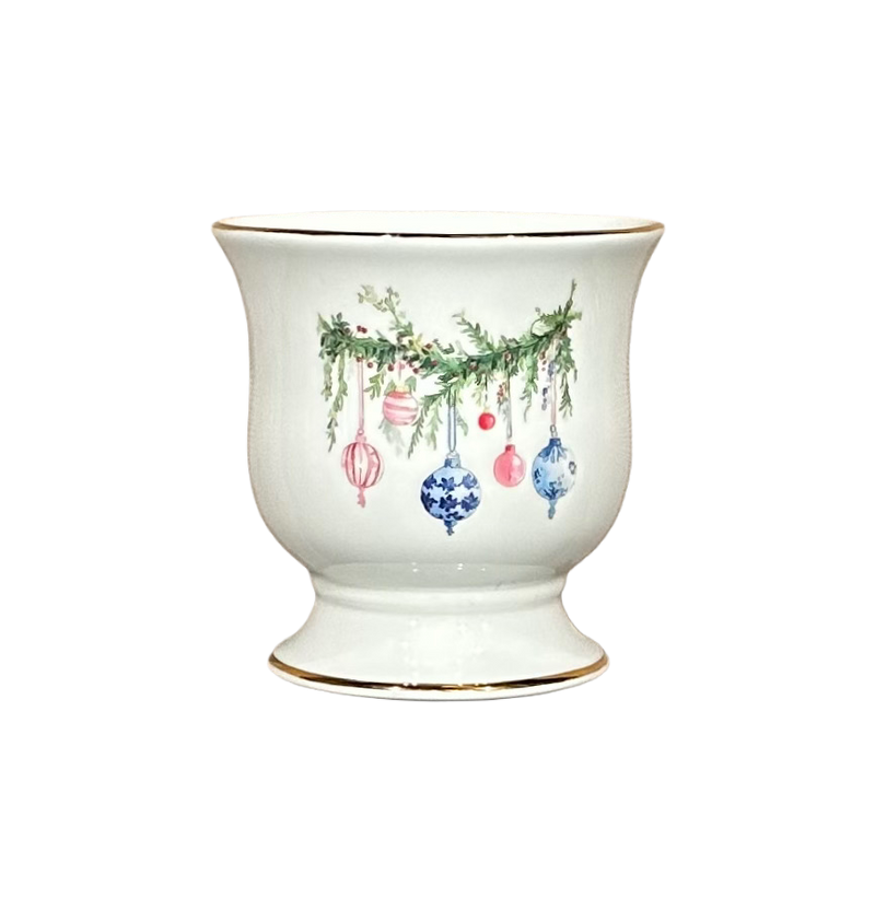 Christmas Holiday Small Cachepot, Ornaments on Branch