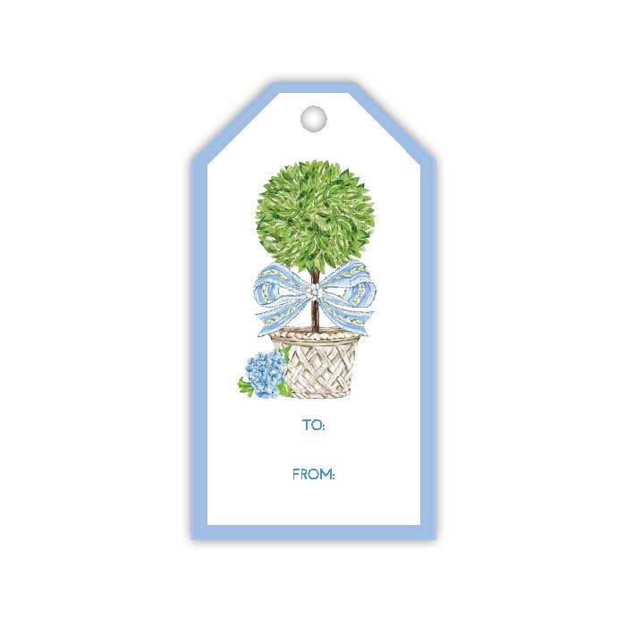 Garden Party Topiary with Blue Bow Gift Tag