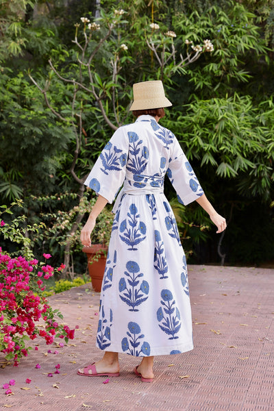 Como Wrap Dress, Indigo Blue Flower