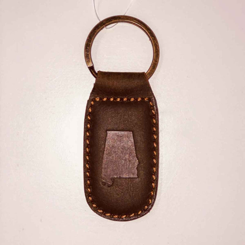 Alabama Leather Embossed Keychain- Dark Brown