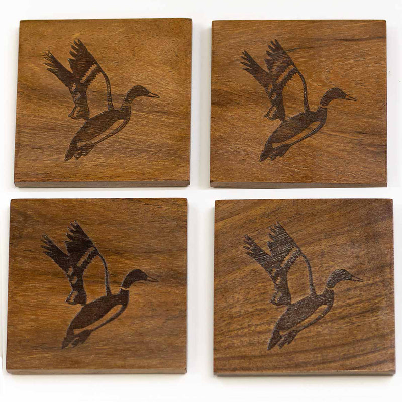 Duck Etched Wood Coasters- Natural