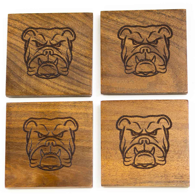 Bulldog Etched Wood Coasters- Natural