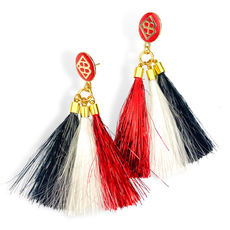 Red, Black & White Metallic Jumbo Tassel Earrings