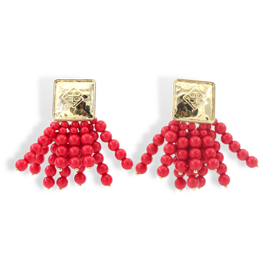 Square BC Icon Beaded Earrings- Red