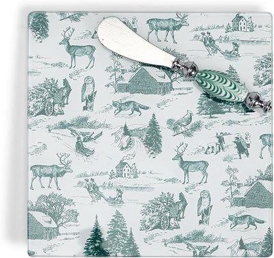 Green Toile 2-Piece Cheese Serving Set in Giftbox