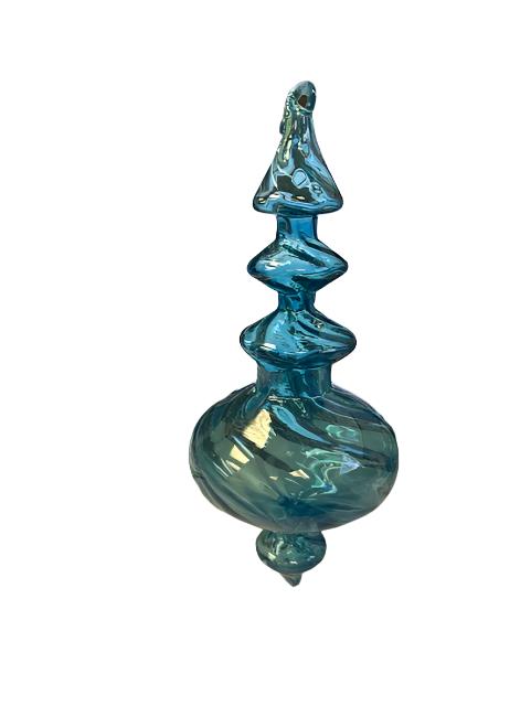 Swirled Glass Finial Ornament- Blue