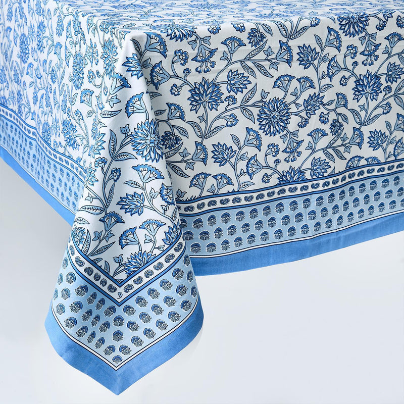 Chinoiserie Blue Block Print Tablecloth