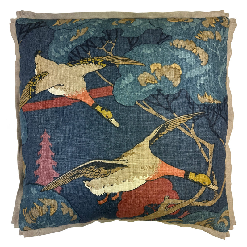 Grand Flying Ducks, Red & Blue 24x24 Pillow