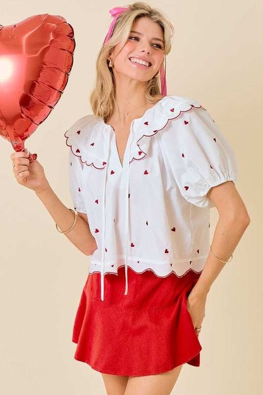 Heart Embroidered Blouse