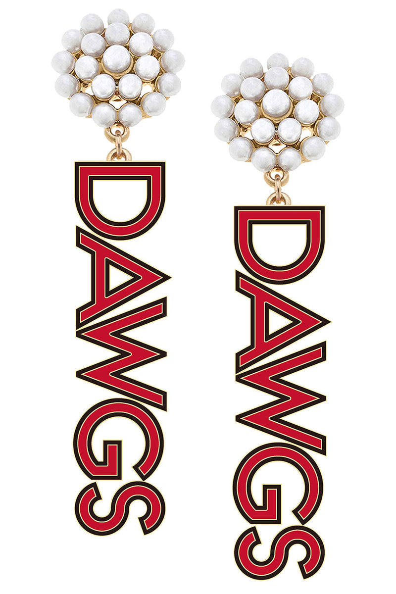 Georgia Bulldogs Pearl Cluster Outline Enamel Drop Earrings