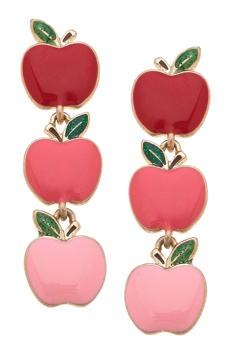 Linked Apples Enamel Earrings- Red