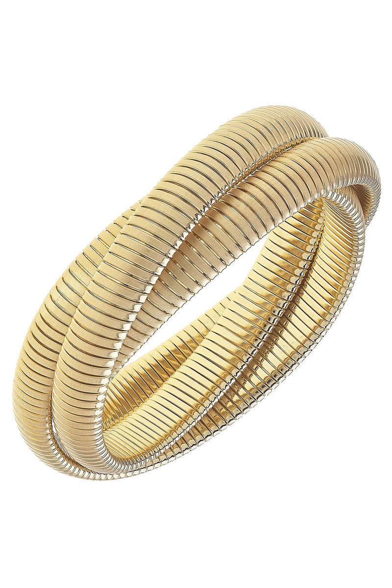 Florence Interlocking 3-Row Watchband Bangle- Satin Gold