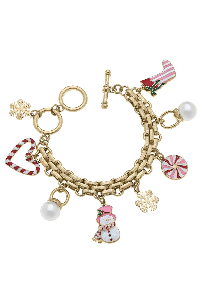 Candy Cane Forest Charm Bracelet- Red & White Stripes