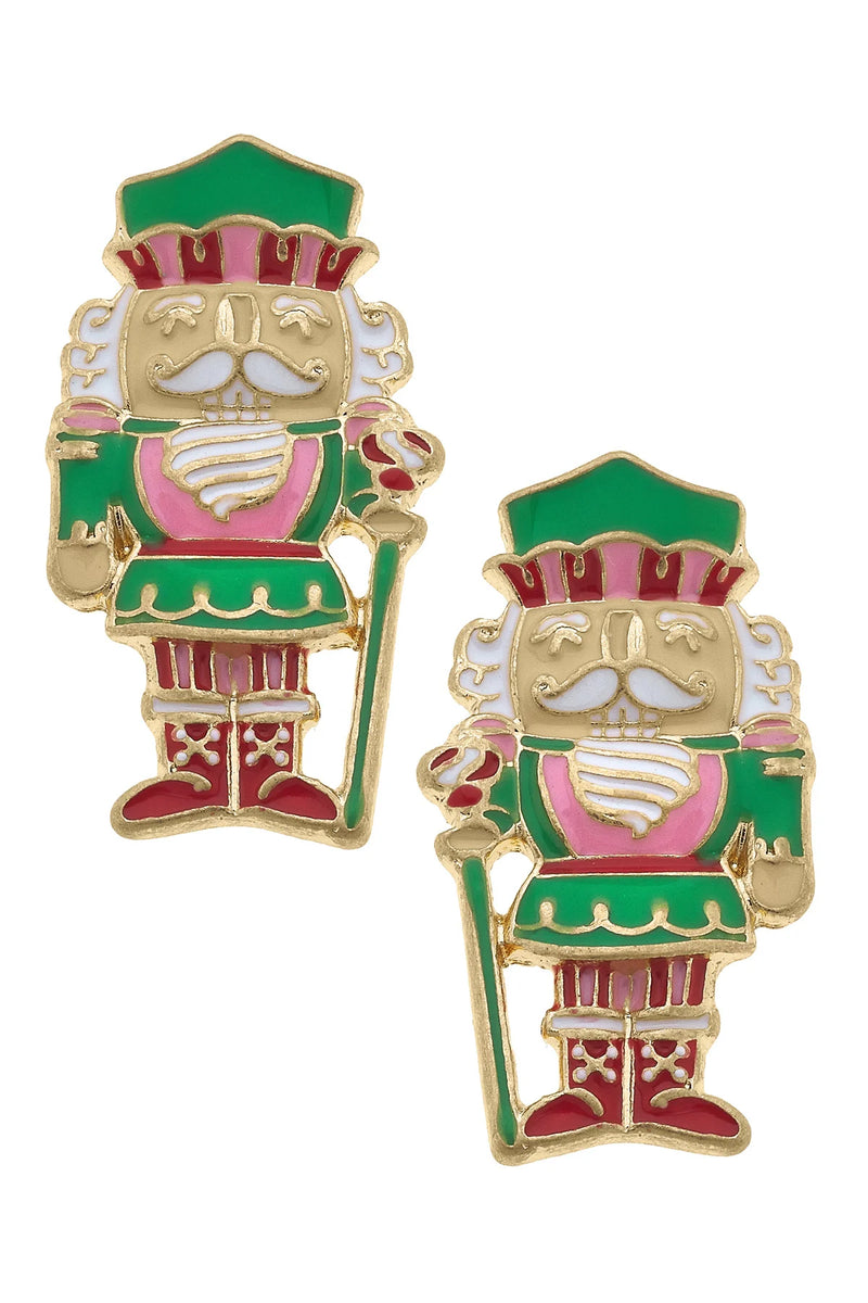 Nutcracker Enamel Stud Earrings -Pink/Green/Red