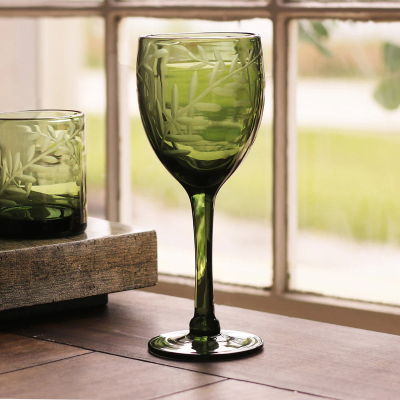GLASS Fern Wine- Dark Green
