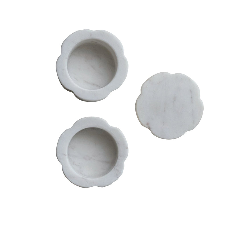 Marble Scalloped Pinch Pots with Lid- Stackable