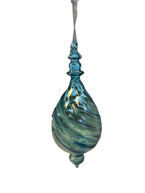 Swirled Glass Finial Ornament- Blue