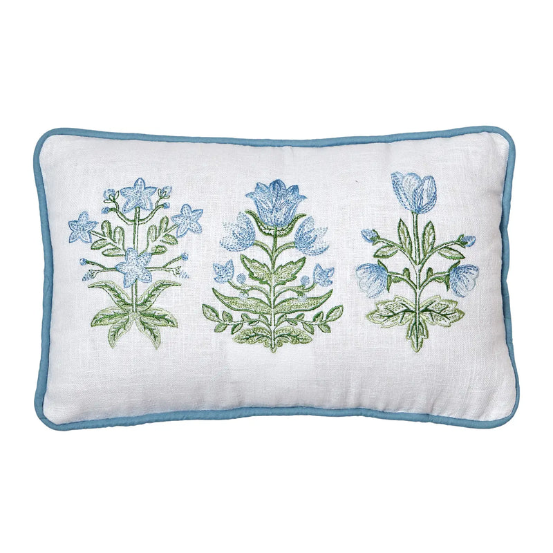 Three Mughal Flowers Embroidered Pillow