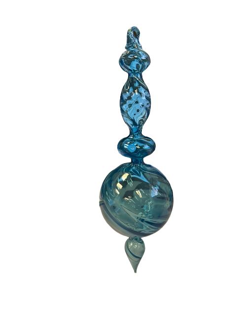 Swirled Glass Finial Ornament- Blue