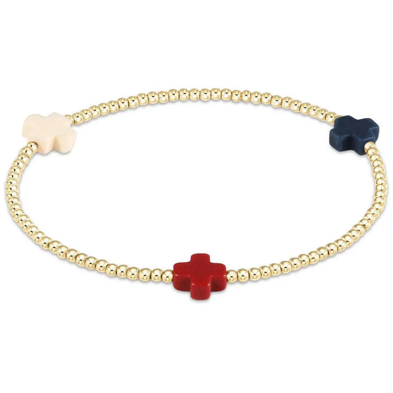 Signature Cross Gold Pattern 3mm Bead Bracelet- Firecracker