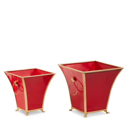 Red & Gold Cachepots, Two Sizes