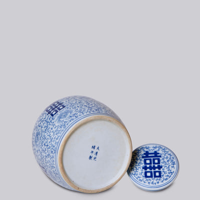 Double Happiness Blue & White Porcelain Jar