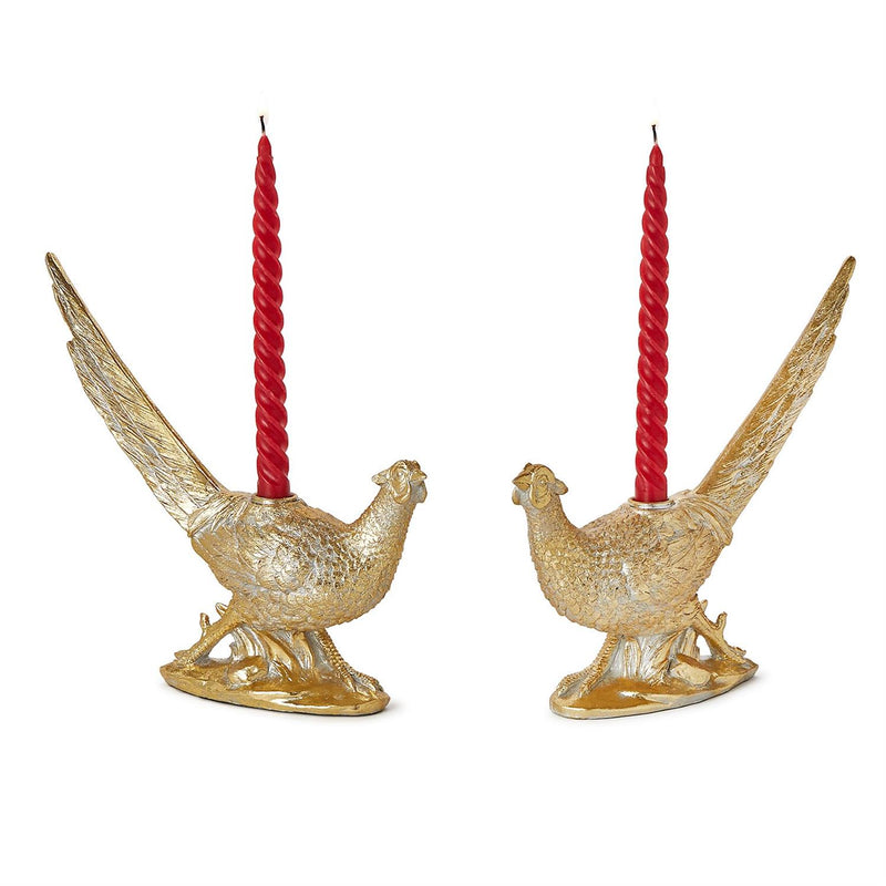 Set of 2 Golden Pheasant Taper Candleholders