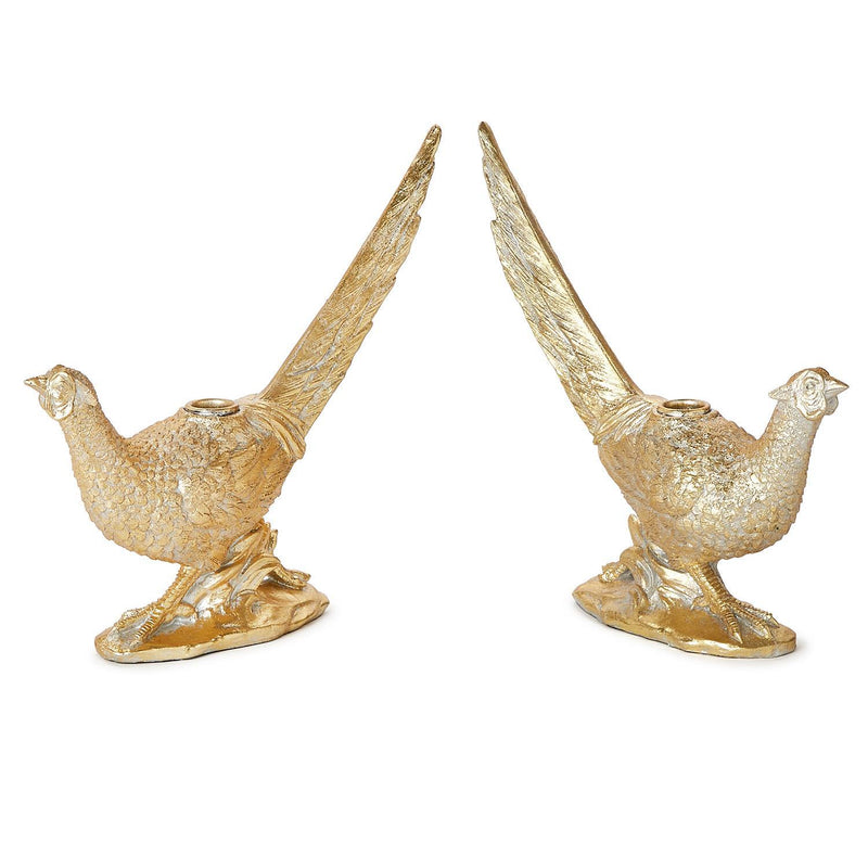 Set of 2 Golden Pheasant Taper Candleholders