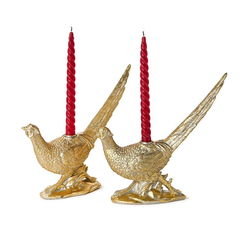 Set of 2 Golden Pheasant Taper Candleholders