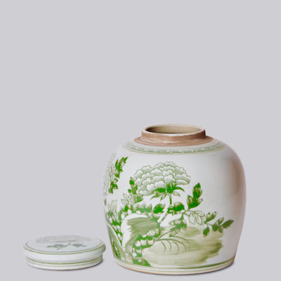 Peony Landscape Green & White Porcelain Jar