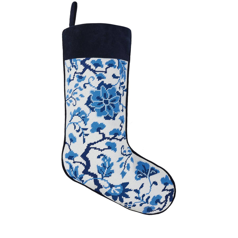 Chinoiserie Flowers Embroidered Stocking