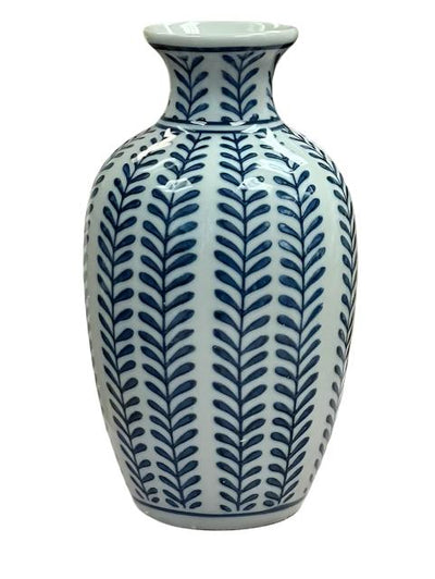 Blue & White Hand-Painted Vase