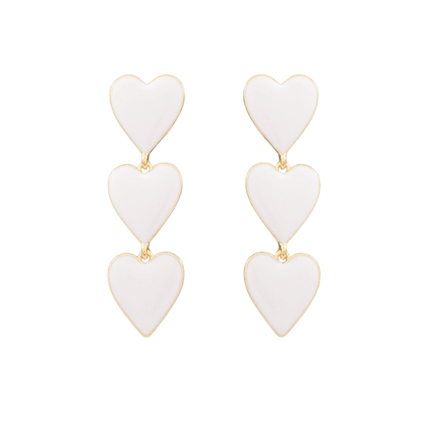 White Enamel Heart Drop Earrings