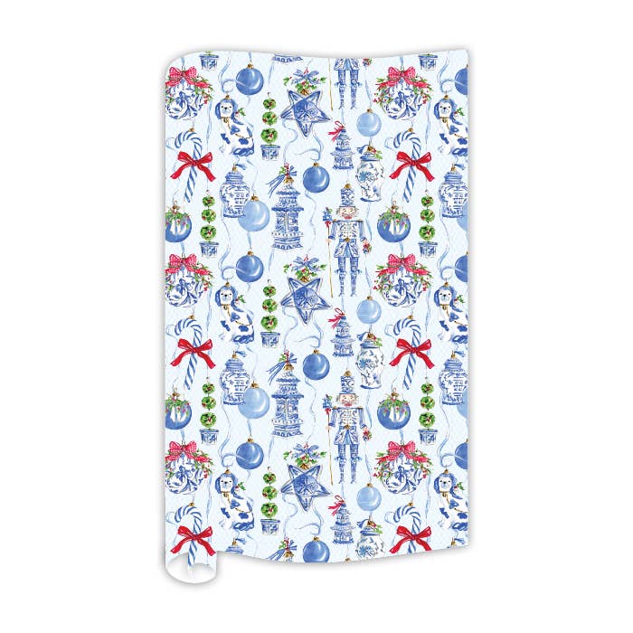 Handpainted Blue Chinoiserie Ornaments Hanging Pattern Wrapping Paper