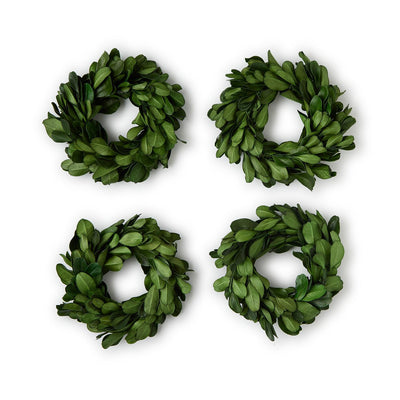 Set of 4 Preserved Boxwood Wreath Napkin Rings